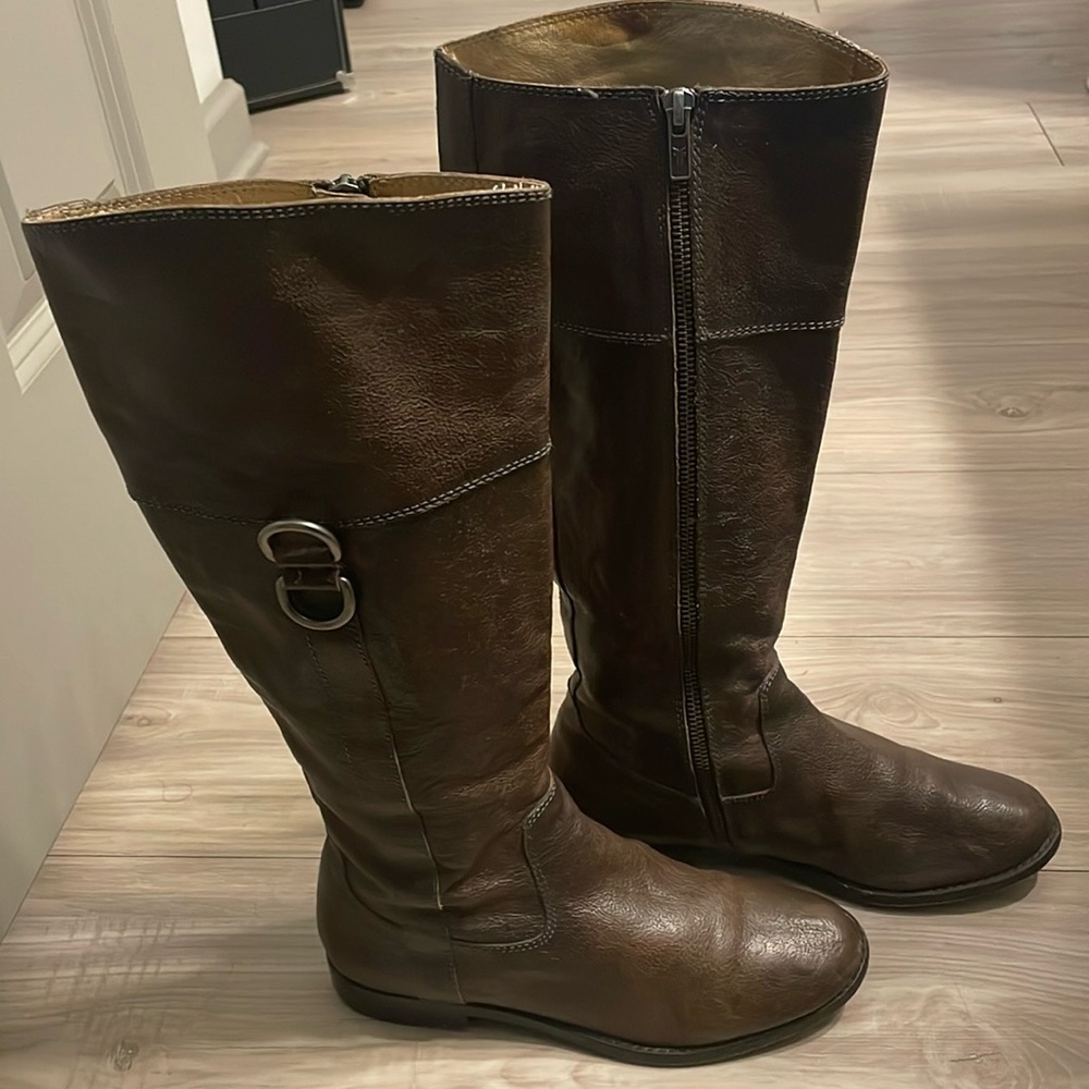 Frye Womens Leather Anna D Ring Knee High Boots Dark Brown